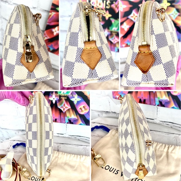 Louis Vuitton Damier Azur Cosmetic Pouch Crossbody Bag with leather strap - Picture 11 of 16